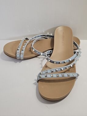 Madden Girl Candy-S Studded Strappy Slide Sandals - Light Blue - Women's Size 9